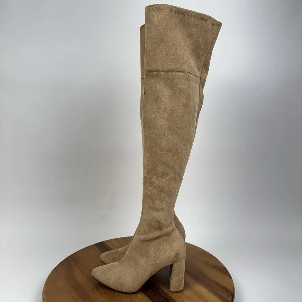 New Womens Jeffrey Campbell Parisah Tan Faux Suede Over The Knee Boots Size 5 M